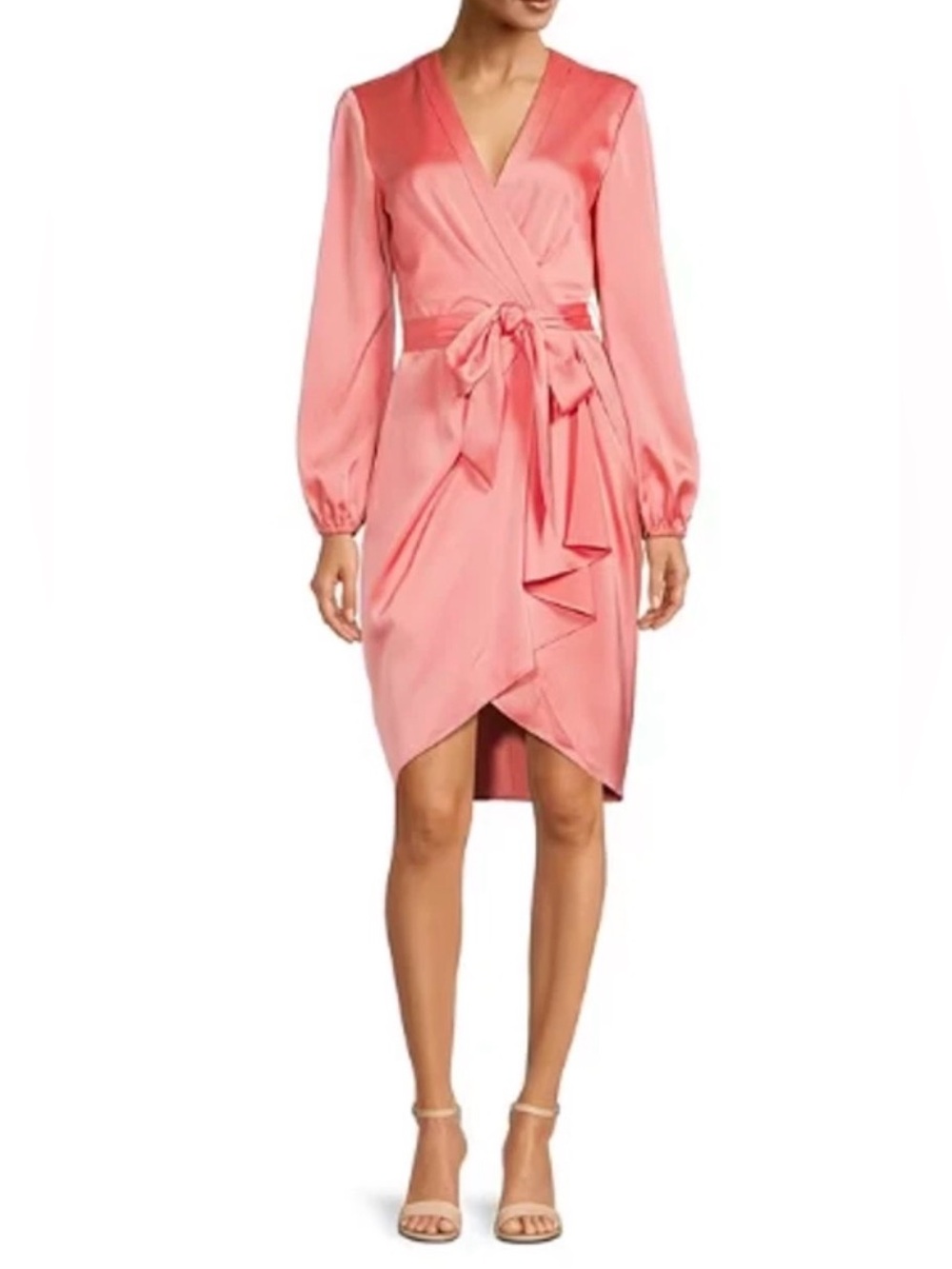 Alex Marie Marina Light Coral V-Neck Self-Tie Waist Belted Wrap Dress Satin 12